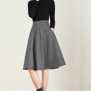 Short A Line Wool Skirt in Gray, High Waist Skirt, Midi Skirt, Winter ...