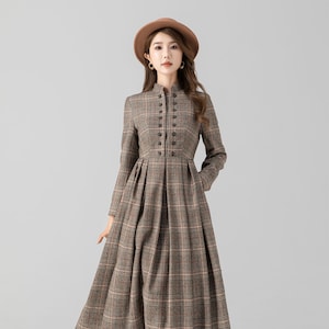 Plaid wool dress, Long wool dress, Maxi swing wool dress, Autumn winter wool dress, Womens pleated wool dress, Custom dress, Xiaolizi 4669