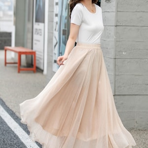 Elastic Waist Boho Chiffon Maxi Skirt, Womens Beach Chiffon Skirt, Summer Big Swing Pleated Circle Skirt, Long Dance Chiffon Skirt 4280 image 3