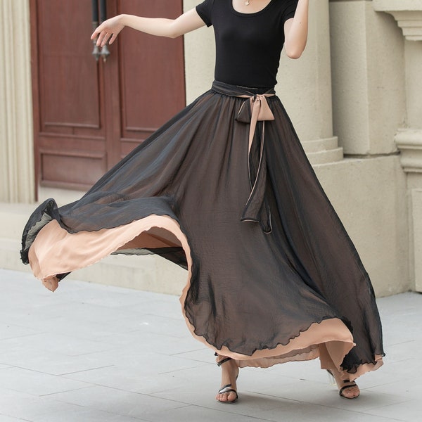 Silk Chiffon Printed Maxi Skirt