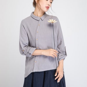 Long sleeve Linen shirt, Linen collared shirt, gray tunic shirt, womens Linen shirt, button up shirt, long sleeves top, linen blouse 1921 image 1