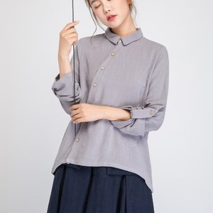 Long sleeve Linen shirt, Linen collared shirt, gray tunic shirt, womens Linen shirt, button up shirt, long sleeves top, linen blouse 1921 Gray