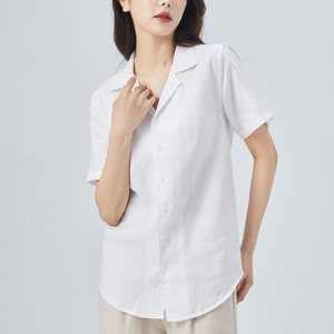 White Linen Shirt, Linen Tops for Women, Linen Button Up Shirt, Linen Shirt Women, Casual Womens Blouses, Linen blouse, Xiaolizi 4148 image 7