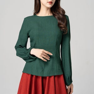 Green Linen blouse, Long Sleeve Linen Blouse, Loose Linen Top, Womens spring autumn Linen blouse, Custom Linen tops, Mod clothing 4183#