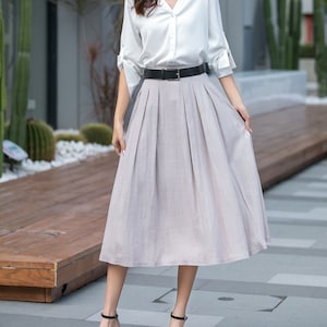 Pleat A Line Swing Midi Skirt, Fit and Flare Skirt With Pockets, Chic ...
