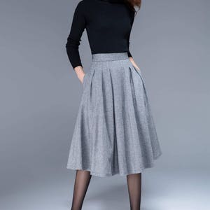 Pleated midi skirt, Wool skirt, Winter skirt, Knee length skirt, gray wool skirt, fitted skirt, flare skirt, gift for girlfriend 1797#