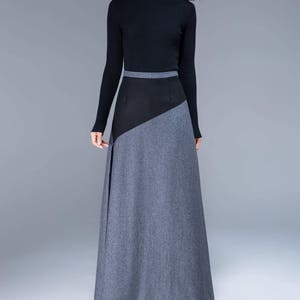 Grey wool skirt, wool skirt, winter skirts for women, A line skirt, side slit skirt, office skirt, long wool skirt, patchwork skirt 1795#