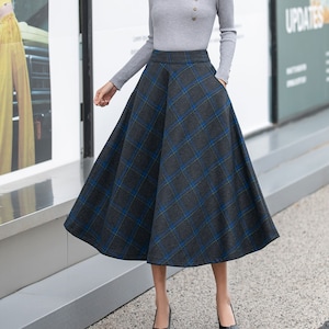 Wool Skirt, Plaid Wool Skirt, Women's Wool Skirt, Long Skirt, A-Line Wool Skirt, Swing Skirt, Wool Skirt with Pockets, Handmade Skirt 4164