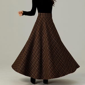 Falda de lana con vuelo, falda maxi de lana a cuadros, falda circular de lana, falda de invierno y otoño para mujer, falda de lana de cintura alta, falda de lana tartán retro 4666