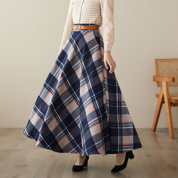 Tartan wool skirt, Maxi wool skirt, Long wool plaid skirt, Swing wool skirt, A line wool skirt, Womens wool plaid skirt, Xiaolizi 4627