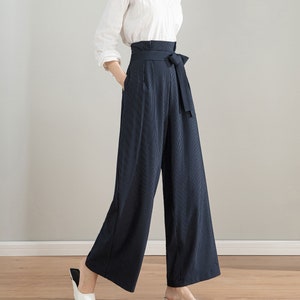 Womens Palazzo Belted Pants, High Waisted Long Trousers Womens Palazzo Belted Pants, High Waisted Long Trousers