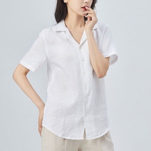 White Linen Shirt, Linen Tops for Women, Linen Button Up Shirt, Linen Shirt Women, Casual Womens Blouses, Linen blouse, Xiaolizi 4148 image 6