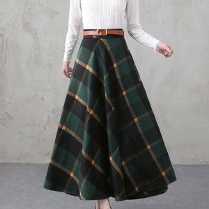 Green Long Wool Plaid Skirt, Maxi Wool Skirt with Pockets, Tartan Skirt, Vintage Swing A Line Skirt, Full Fall Winter Skirt, Xiaolizi 4000 plaid-4000