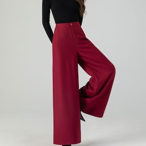 High waist burgundy wide leg long wool pants 4553 High waist burgundy wide leg long wool pants 4553