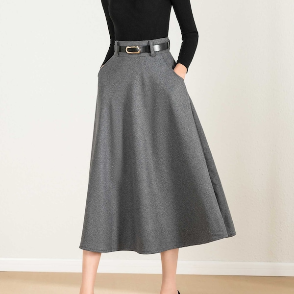 Wool skirt, Gray wool skirt, winter skirt women, Long skirt, A Line skirt, high waisted skirt, Wool skirt women, Xiaolizi 2428#