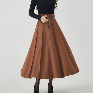 Midi Wool Skirt, Long Pleated Wool Skirt, Brown Swing Wool Skirt, Womens High Waisted Skirt, Autumn Winter Skirt, Custom Skirt,Xiaolizi 4531