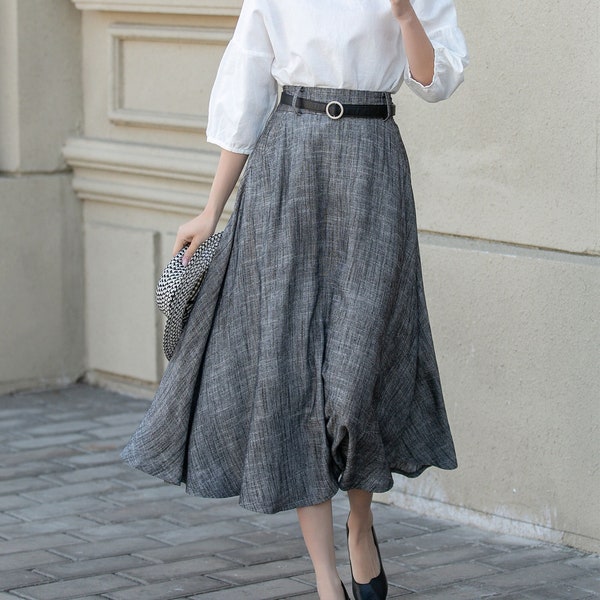 Linen skirt, Long skirt, Grey midi linen skirt, A-Line linen skirt, Womens spring linen skirt, minimalist skirt, Custom skirt, Xiaolizi 4899