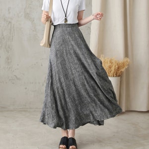 Long Linen Skirt, Grey Linen Maxi Skirt with pockets, A Line Full Skirt, Women's Summer Autumn Skirt, Minimalist skirt, Custom skirt 2822 image 1