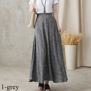 Long Linen Skirt, Grey Linen Maxi Skirt with pockets, A Line Full Skirt, Women's Summer Autumn Skirt, Minimalist skirt, Custom skirt 2822 1-Grey