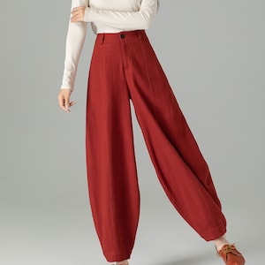 Red Linen Pants, Linen Baggy Pants, Womens Pants with Pockets, Casual Wide Leg Linen Pants, Long Linen Pants, Custom Pants, Xiaolizi 4502#