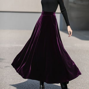 Purple Long Velvet Skirt, Swing Velvet Skirt, High Waisted Skirt, Women Long Party Skirt, A Line Velvet Skirt, Custom Skirt, Xiaolizi 4136