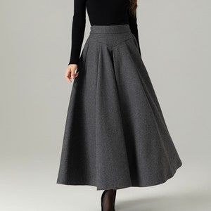 Gray Wool Skirt, A Line Maxi Skirt, Winter Skirt, Long Wool Skirt, Wool Skirt with Pocket, High Waisted Skirt, Womens Skirt, Xiaolizi 4497