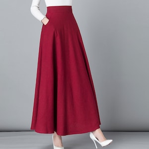 Red maxi skirt, Linen skirt, Maxi cotton Linen skirt, Elastic waist Linen skirt, A line skirt, High waist skirt, Spring skirt 2542#