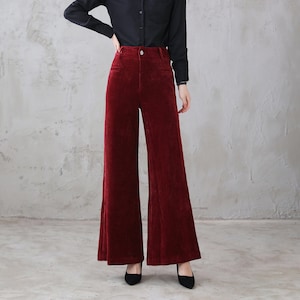 Red Corduroy Pants, Wide Leg pants for women, Long Pants, High waist pants, Palazzo pants, Corduroy pants women, Autumn Winter pants 3115