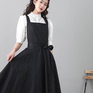 Black pinafore dress, Suspender dress, Midi dress for women, Fit and flare dress, Summer spring, Custom made party dress, Xiaolizi 2557#