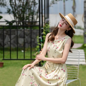 Family Gathering dress, Floral Linen dress, Sleeveless Dress, Linen Midi dress, Women's Summer A-Line Dress, Custom Dress, Xiaolizi 4297#