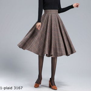 Plaid Wool Skirt Women, Tartan Wool Circle Skirt, High Waist Wool Skirt, Flared Winter Autumn Skirt with Pockets, Swing Wool Skirt 3167#