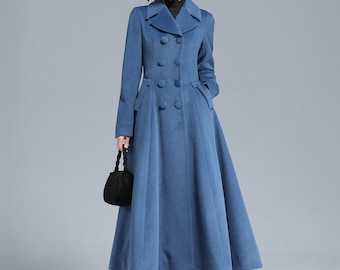 Vintage Inspired Long Wool Princess Coat Women, Fit and