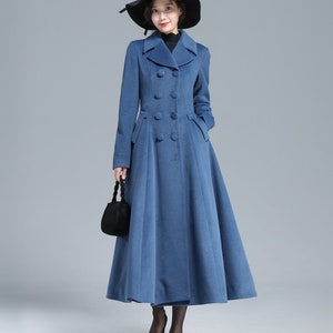 Vintage Inspired Long Wool Princess Coat Women, Fit and Flare Coat, Autumn Winter Outwear, Trench Coat, Double Breasted Coat, Xiaolizi 3127 Blue