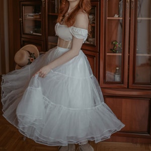 A-Line Lolita Fluffy Petticoat, Long Tutu Petticoat Skirt, Party Dress Petticoat in White, Soft Petticoat underskirt, Womens Petticoat 3398#