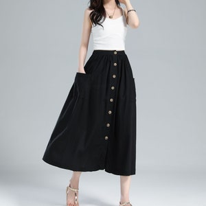 Elastic Waist Button Front Linen midi Skirt 3614 Elastic Waist Button Front Linen midi Skirt 3614
