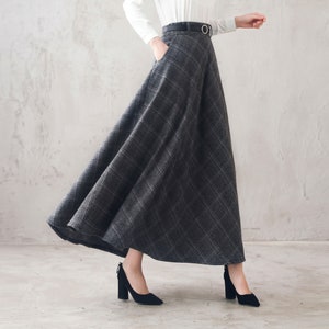 Long Wool Tartan Skirt Women, Wool Plaid Maxi Skirt, Retro Autumn ...