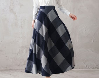 Winter Long Wool Plaid Skirt Women, A Line Wool Skirt, 50s Swing Maxi Skirt with Pockets, Fall High Waist Tartan Skirt, Flared Skirt 3107