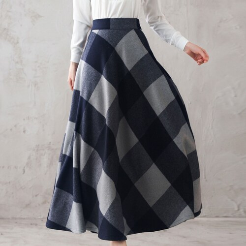Winter Long Wool Plaid Skirt Women, A Line Wool Skirt, 50s Swing Maxi Skirt with Pockets, Fall High Waist Tartan Skirt, Flared Skirt 3107