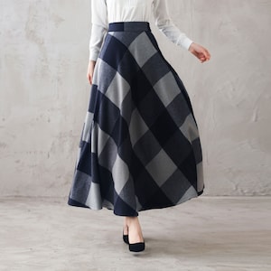 Winter Long Wool Plaid Skirt Women, A Line Wool Skirt, 50s Swing Maxi Skirt  With Pockets, Fall High Waist Tartan Skirt, Flared Skirt 3107 