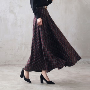 40s Wool Maxi Plaid Skirt Women, Elastic High Waist Flared Wool Skirt with Pockets, A Line Pleated Skirt, Winter Fall Tartan Long Skirt 3100