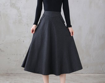 Vintage Inspired Wool Midi Skirt, Autumn Winter Wool Skirt Women, Swing Skirt, High Waist Flared Skirt, A-Line Skirt, Plus Size Skirt K3122