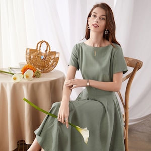 Womens summer Boat Neck Swing Midi Dress 3380# Womens summer Boat Neck Swing Midi Dress 3380#