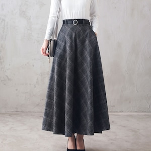 Long Wool Tartan Skirt Women, Wool Plaid Maxi Skirt, Retro Autumn Winter Skirt, High Waist Skirt, Plus Size Skirt, Flared A Line Skirt 3106