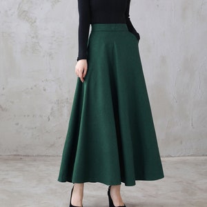 Green Wool Maxi Skirt Women, A Line Long Wool Skirt, Retro Swing Full ...
