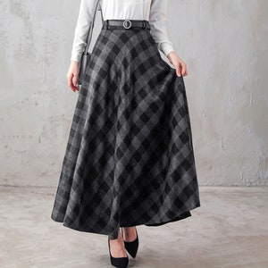 【HI FI FNK】(W) Rier Checked Wool Skirt Wool Tartan Floor Length Skirt With Ultra High Waist In