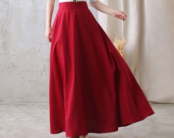 Saia de linho plus size casual em linha A para mulheres, saia longa e esvoaçante de linho, saia outono/verão, saia longa de linho, saia de trabalho personalizada, Xiaolizi 2769