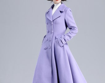 Vintage Inspired Purple Wool Coat, Long Wool Coat Women, 50s Princess Coat, Double Breasted Coat, Warm Winter Coat, Swing Fitted Coat 3232