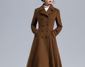 Vintage inspired Maxi wool coat, Women's Wool Coat women, Warm Winter Outwear, Double Breasted Wool Coat, Winter coat women, Xiaolizi 323801