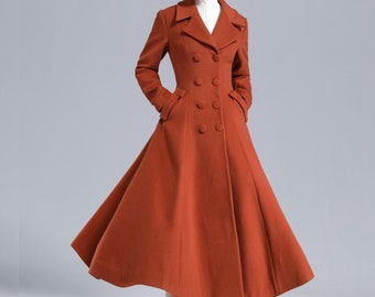 1950s Inspired Long Wool Coat Women, Fit and Flare Coat, Warm Winter Outwear, Swing Coat, Elegant Ladies Coat, Princess Coat, Xiaolizi 3233