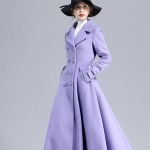 Vintage Inspired Purple Wool Coat, Long Wool Coat Women, 50s Princess Coat, Double Breasted Coat, Warm Winter Coat, Swing Fitted Coat 3232 image 1